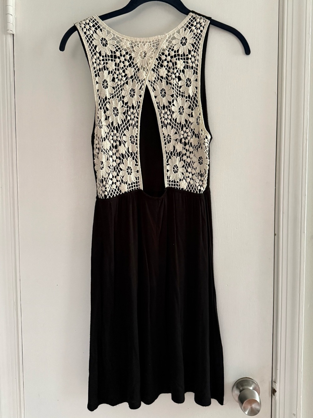 Ocean Drive Black Dress with Cream Crochet Back Size M